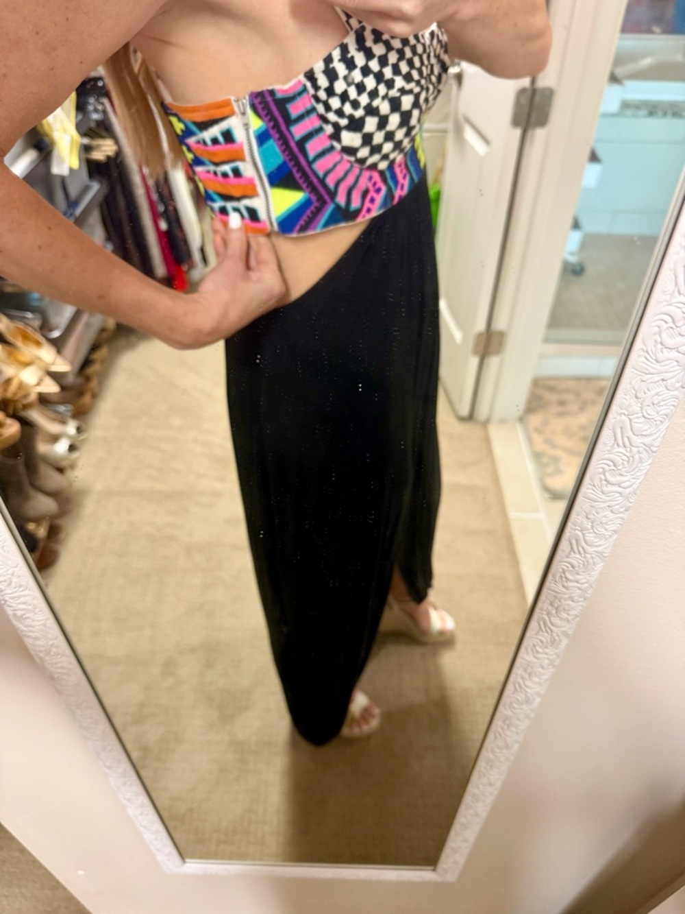 Mara Hoffman Embroidered Cutout Maxi Dress Black Multicolor Bustier Size Medium - Picture 3 of 11